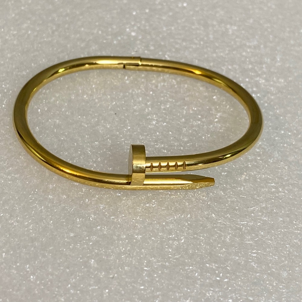 Nail Bangle Bracelet Womens Gold Plated Stainless Steel Industrial Modern Sleek
